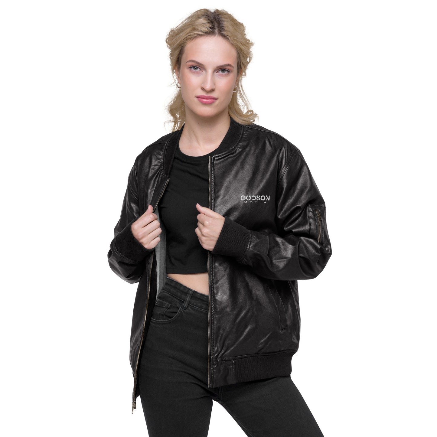 GODSON MAFIA LEATHER BOMBER JACKET